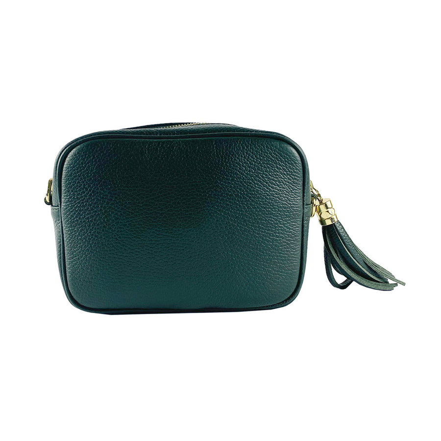 RB1007E | Tracollina  Donna in Vera Pelle Made in Italy.Tracolla removibile. Attacchi con moschettoni in metallo Oro Lucido - Colore Verde - Dimensioni: cm 20 x 15 x 7