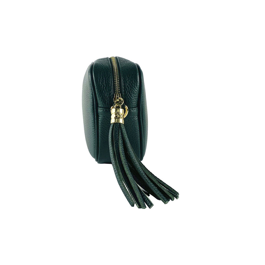 RB1007E | Tracollina  Donna in Vera Pelle Made in Italy.Tracolla removibile. Attacchi con moschettoni in metallo Oro Lucido - Colore Verde - Dimensioni: cm 20 x 15 x 7