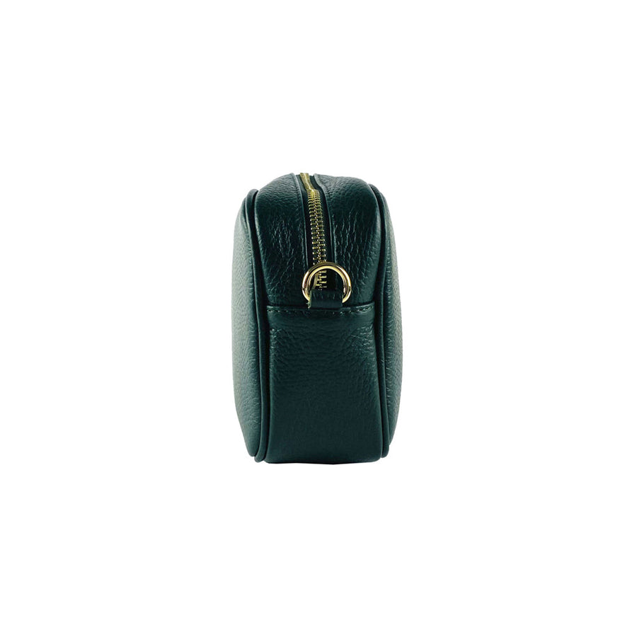 RB1007E | Tracollina  Donna in Vera Pelle Made in Italy.Tracolla removibile. Attacchi con moschettoni in metallo Oro Lucido - Colore Verde - Dimensioni: cm 20 x 15 x 7