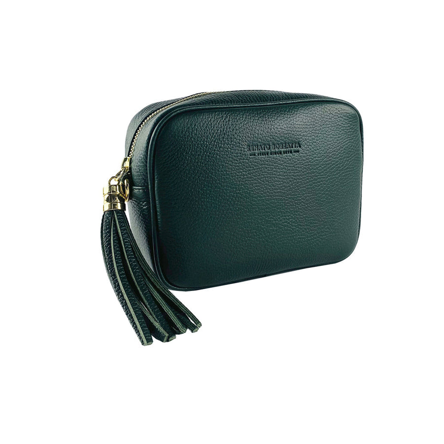 RB1007E | Tracollina  Donna in Vera Pelle Made in Italy.Tracolla removibile. Attacchi con moschettoni in metallo Oro Lucido - Colore Verde - Dimensioni: cm 20 x 15 x 7
