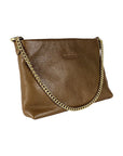 RB1012CK | Tracolla Piatta Donna in Vera Pelle Made in Italy con manico e tracolla removibile in metallo. Attacchi con moschettoni Oro Lucido - Colore Caramello - Dimensioni: cm 26 x 17 x 5