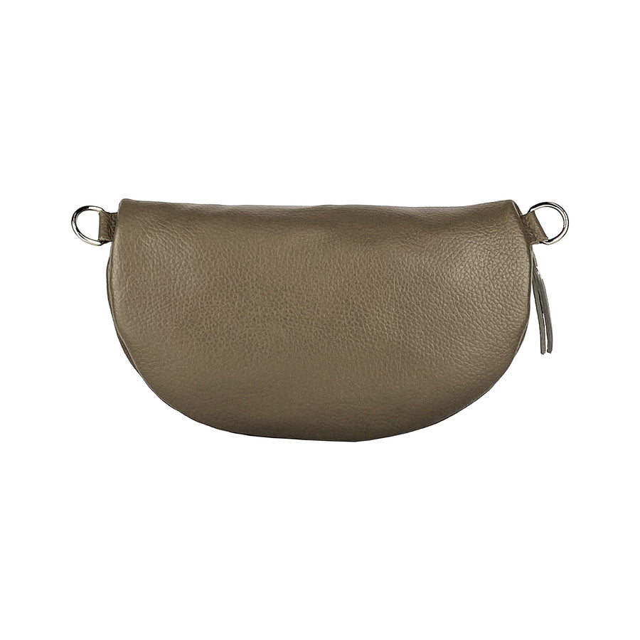 Italian Leather Crossbody Bag - Made in Italy - Taupe Grana Dollaro Pouch with Adjustable Strap by Kailimood.store at brixbailey.com