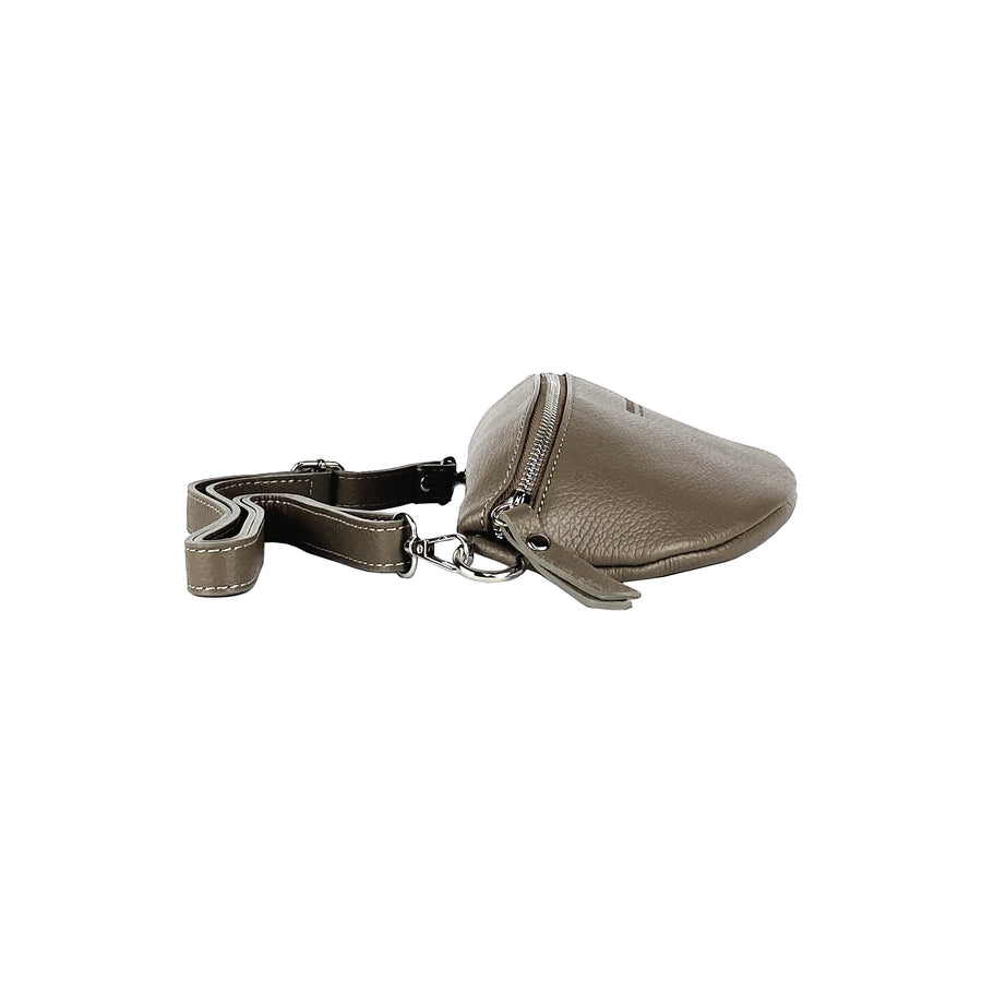 Italian Leather Crossbody Bag - Made in Italy Taupe Adjustable Strap Nickel Hardware by Kailimood.store at brixbailey.com