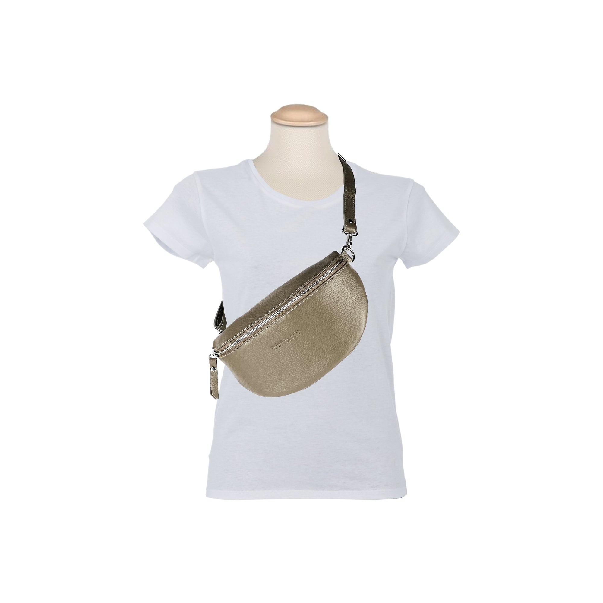 Italian Leather Crossbody Bag - Made in Italy Taupe Adjustable Shoulder Strap by Kailimood.store at brixbailey.com