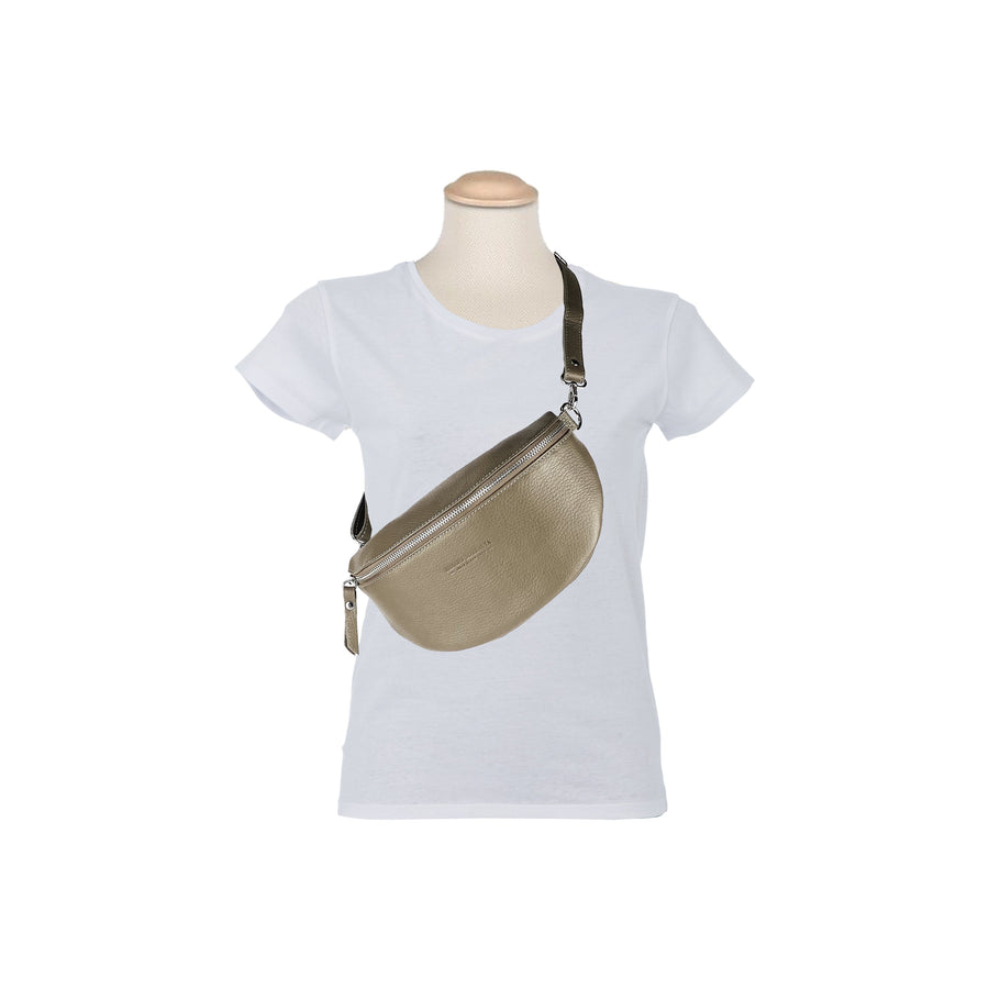 Italian Leather Crossbody Bag - Made in Italy Taupe Adjustable Shoulder Strap by Kailimood.store at brixbailey.com