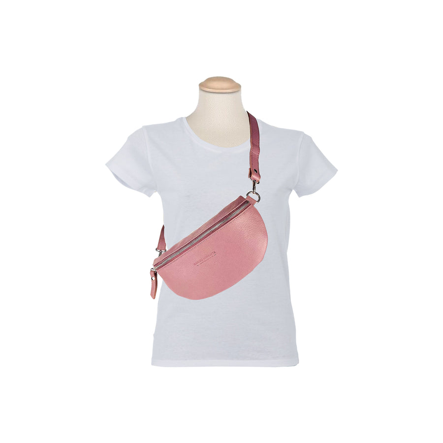 Vintage Pink Italian Leather Crossbody Bag - Adjustable Strap & Nickel Hardware by Kailimood.store at brixbailey.com