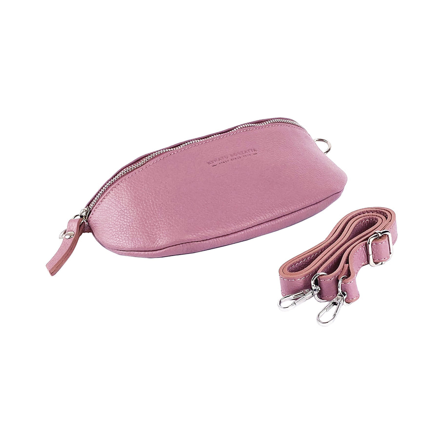 Italian Leather Crossbody Bag - Made in Italy - Adjustable Strap - Antique Pink by Kailimood.store at brixbailey.com