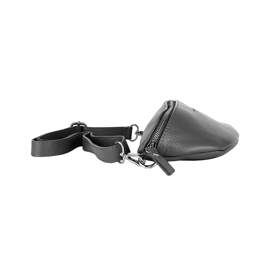 Italian Leather Crossbody Bag - Made in Italy - Adjustable Strap - Gray Dollar Grain Leather by Kailimood.store at brixbailey.com