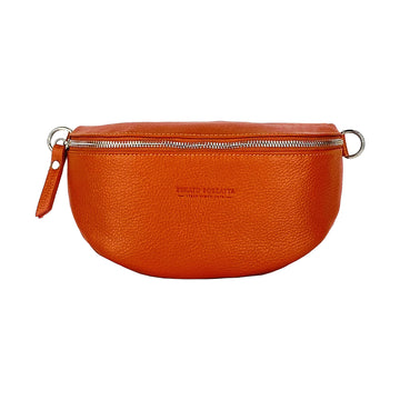 Italian Leather Crossbody Bag - Orange Made in Italy - Adjustable Strap & Nickel Hardware by Kailimood.store at brixbailey.com