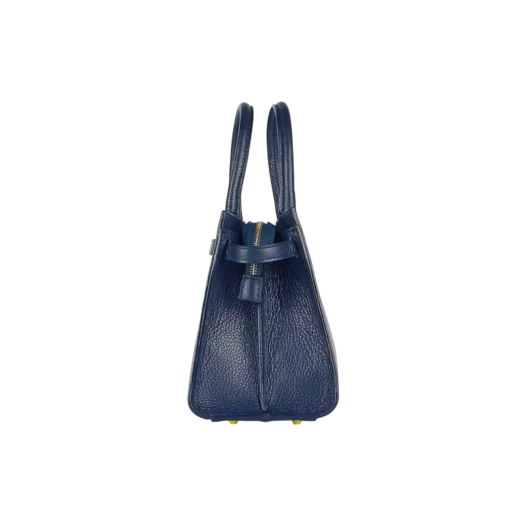 RB1016D | Borsa Donna a Mano in Vera Pelle Made in Italy con tracolla removibile. Attacchi con moschettoni in metallo Oro Lucido - Colore Blu - Dimensioni: cm 28 x 20 x 14 + 12,5