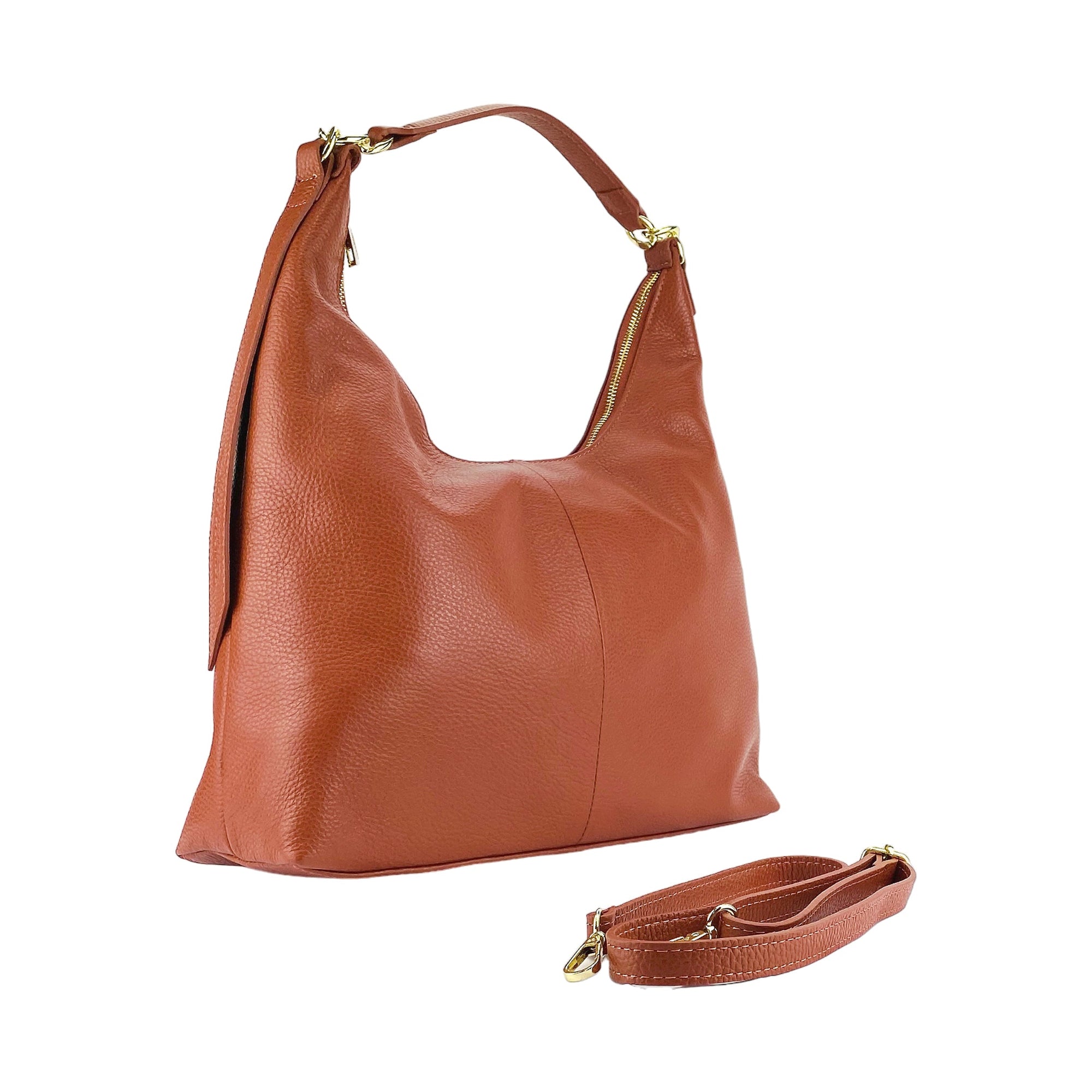 Renato Borzatta Italy Since 1978 - Soft Shoulder Handbag for Women in Genuine Dollar Grain Leather - Paprika Color - Adjustable Strap - Gold Hardware by Kailimood.store at brixbailey.com