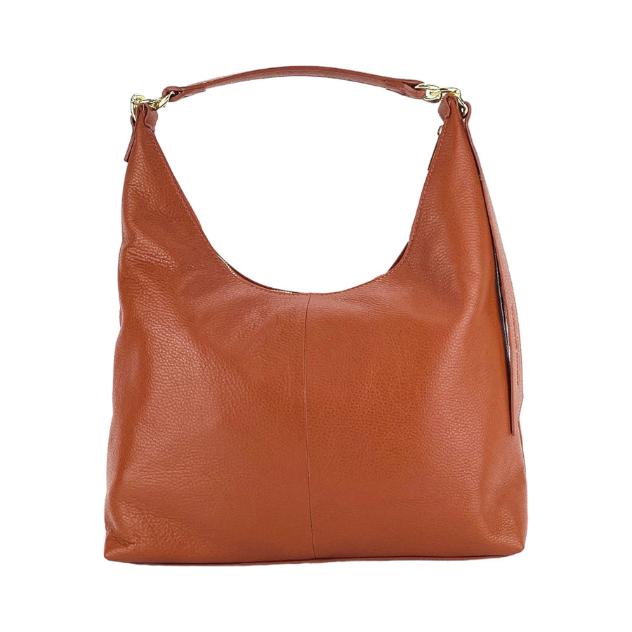 RB1017AM | Borsa Donna a spalla Morbida in Vera Pelle Made in Italy con manico singolo e tracolla removibile. Attacchi con moschettoni in metallo Oro Lucido - Colore Paprika - Dimensioni: cm 36 x 40 x 13