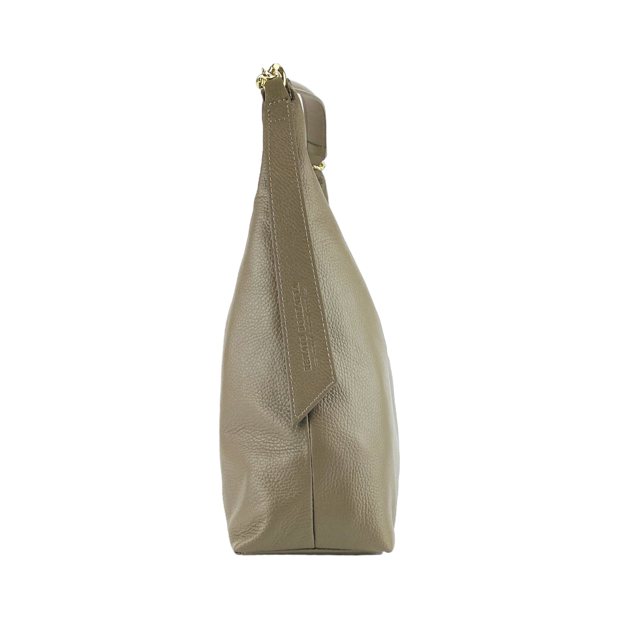 Soft Shoulder Bag for Women in Genuine Dollar Grain Leather - Made in Italy - Taupe by Kailimood.store at brixbailey.com