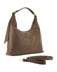 Italian Soft Shoulder Bag for Women - Made in Italy Genuine Dollar Grain Leather - Chocolate Color - Adjustable Strap - Gold Hardware by Kailimood.store at brixbailey.com