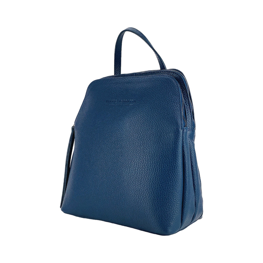 Renato Borzatta Italy Since 1978 - Genuine Italian Leather Women's Backpack with Double Compartment - Blue Adjustable Strap & Gunmetal Zipper by Kailimood.store at brixbailey.com
