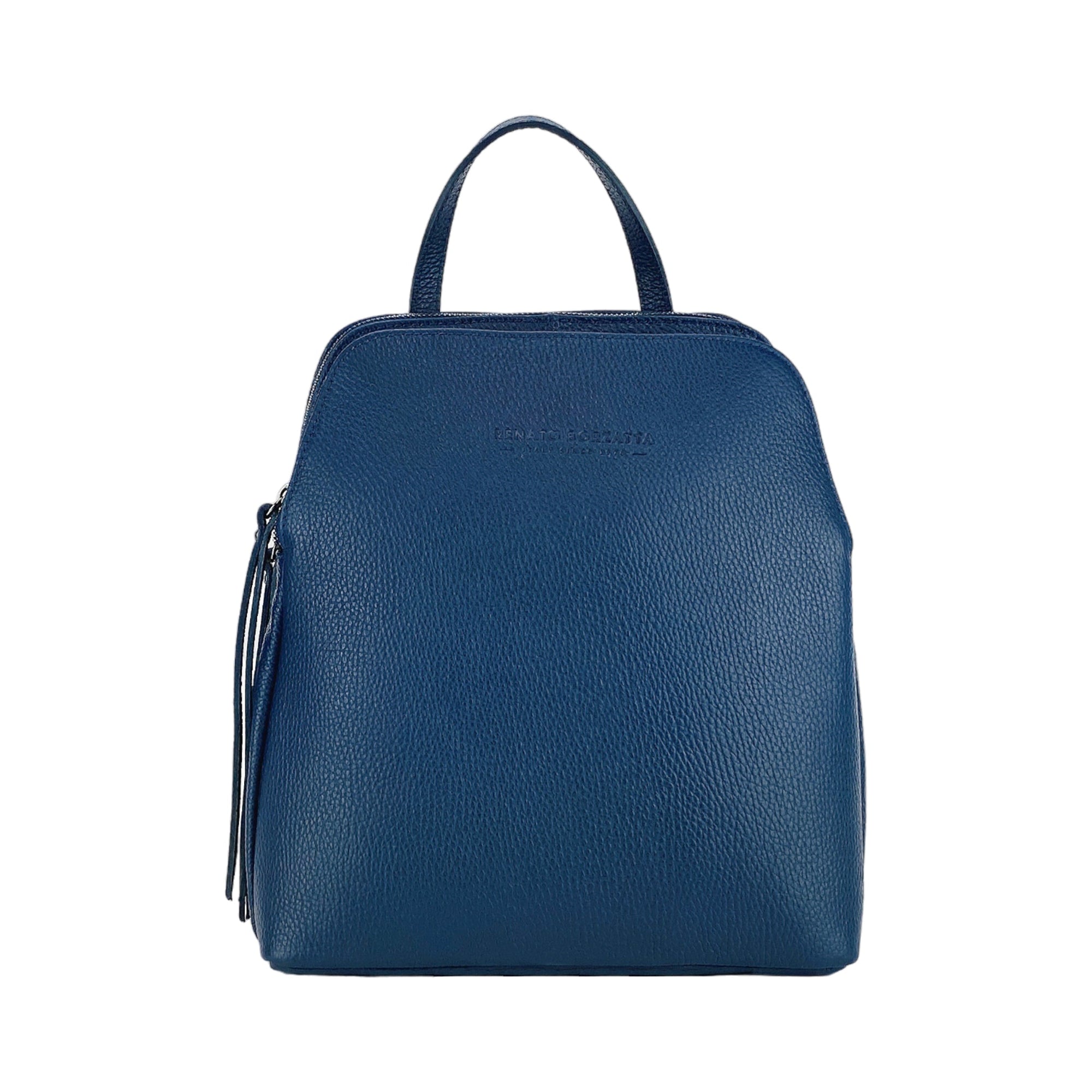 Renato Borzatta Italy Since 1978 - Genuine Italian Leather Women&#39;s Backpack - Blue Double Compartment with Adjustable Straps &amp; Gunmetal Zippers by Kailimood.store at brixbailey.com