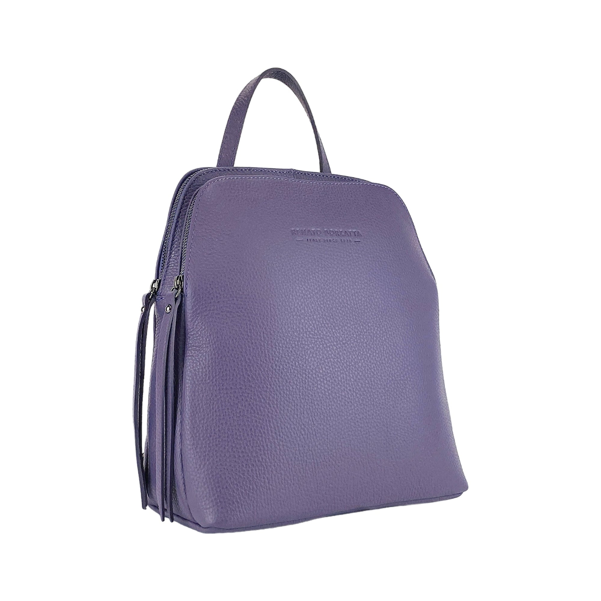 Renato Borzatta Italy Since 1978 - Made in Italy Women's Double Compartment Backpack in Genuine Leather - Elegant Violet with Adjustable Straps & Gunmetal Zippers by Kailimood.store at brixbailey.com