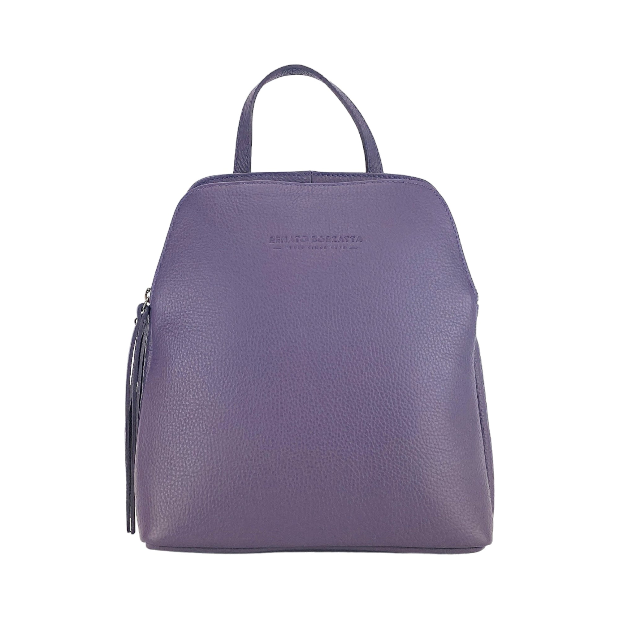 Renato Borzatta Italy Since 1978 - Made in Italy Violet Genuine Dollar Grain Leather Backpack for Women - Adjustable Straps, Double Compartment, Gunmetal Zippers &amp; Spacious Design by Kailimood.store at brixbailey.com