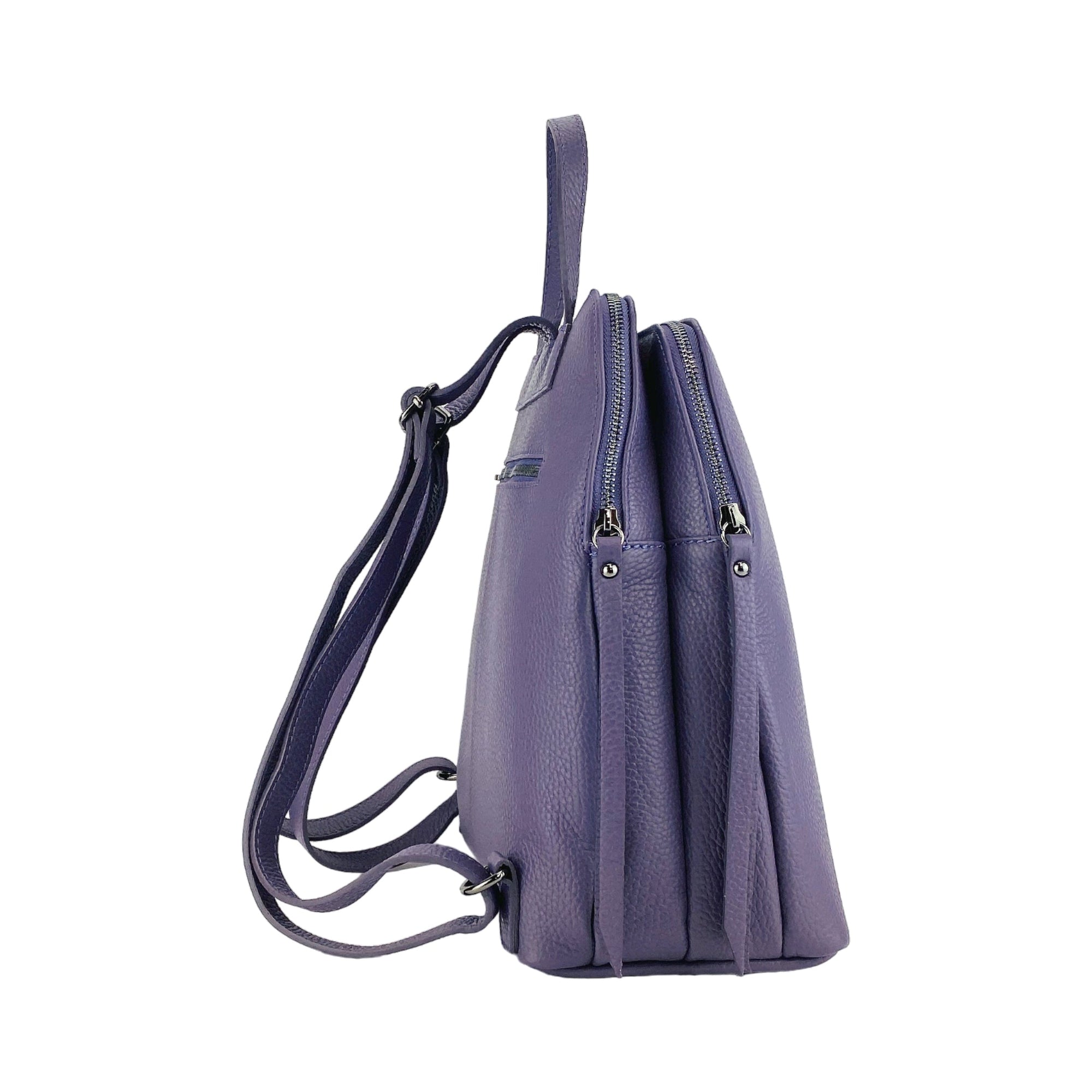 Renato Borzatta Italy Since 1978 - Genuine Leather Women&#39;s Backpack Made in Italy - Violet Double Compartment with Adjustable Straps &amp; Gunmetal Zippers by Kailimood.store at brixbailey.com