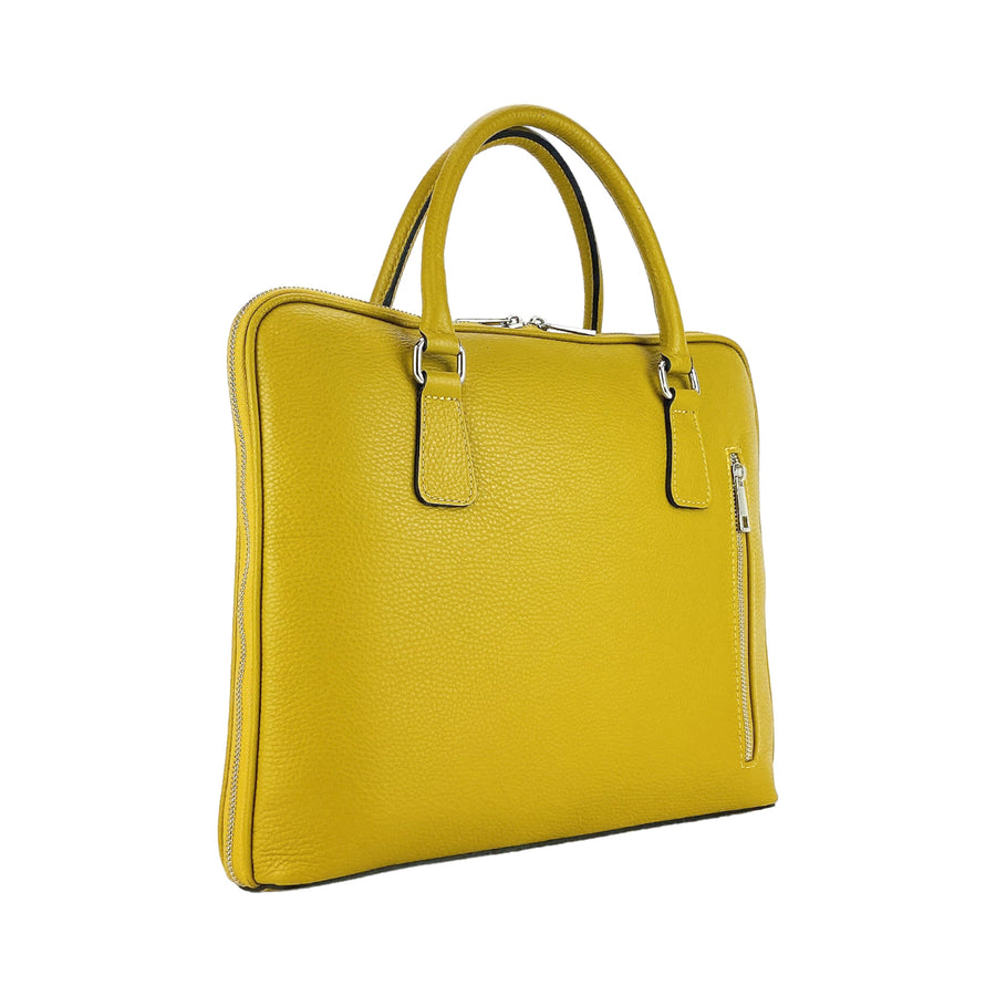 Unisex Mustard Yellow Genuine Dollar Grain Leather Business Folder - Made in Italy | 36 x 29 x 6.5 cm | External Zip Pocket & Notebook Compartment by Kailimood.store at brixbailey.com