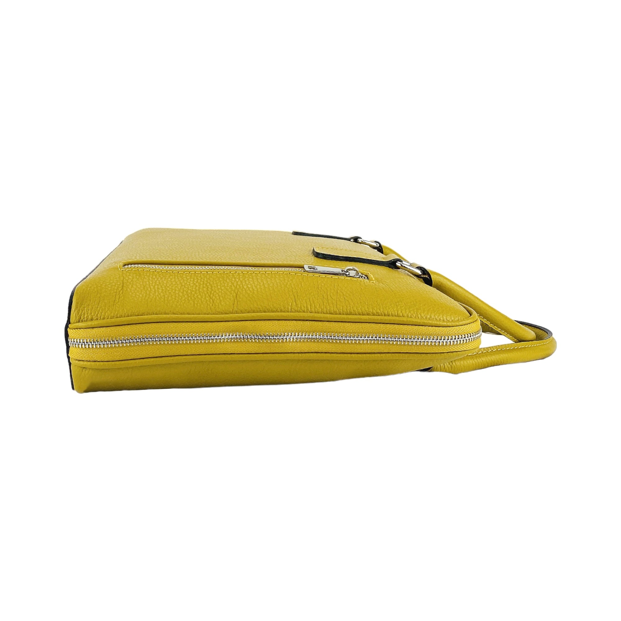 Unisex Mustard Yellow Genuine Dollar Grain Leather Business Folder - Made in Italy | Compact &amp; Elegant with Nickel Zipper &amp; Notebook Pocket by Kailimood.store at brixbailey.com