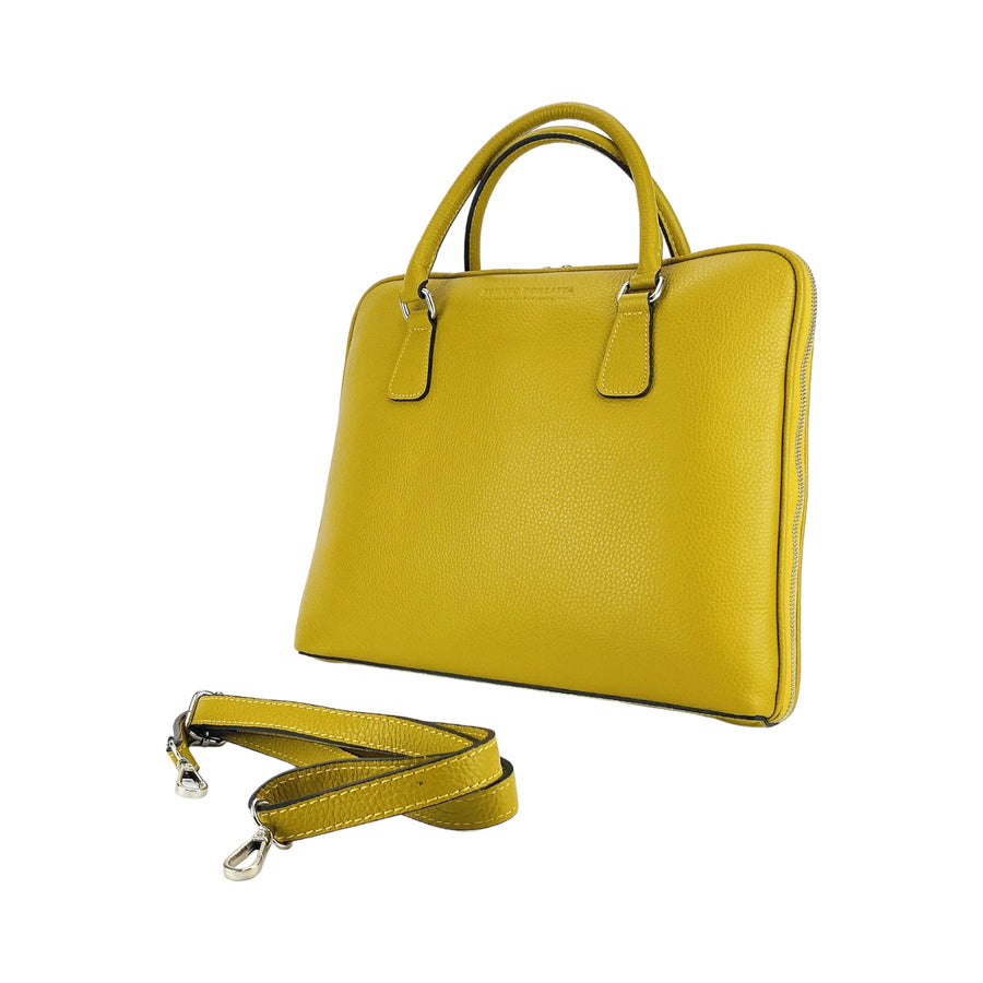 Unisex Mustard Yellow Genuine Dollar Grain Leather Business Folder - Made in Italy | 36x29x6.5cm | Zippered Pockets & Nickel Hardware by Kailimood.store at brixbailey.com