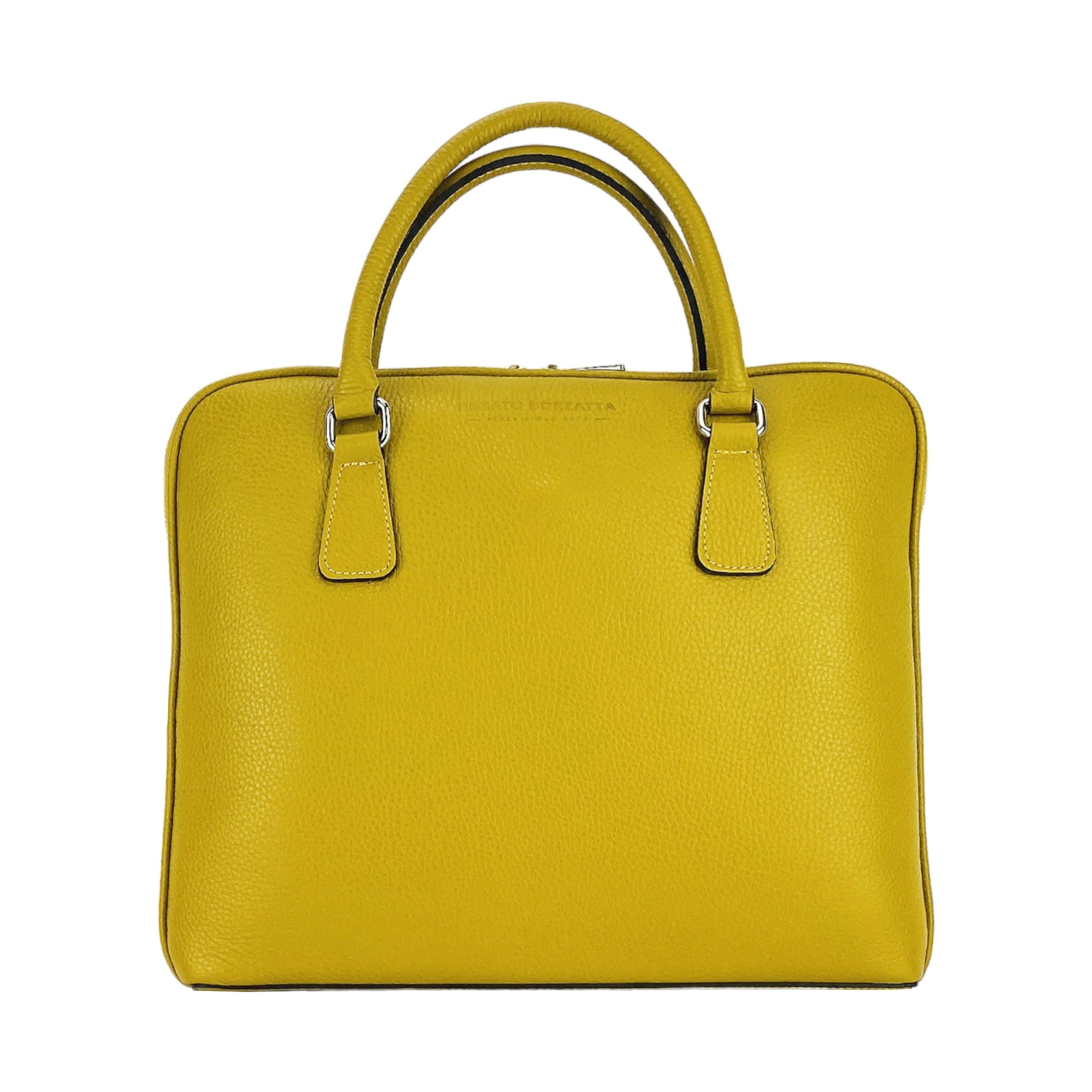 Unisex Mustard Yellow Genuine Dollar Grain Leather Business Folder - Made in Italy | Compact &amp; Elegant with Nickel Zipper &amp; Notebook Pocket by Kailimood.store at brixbailey.com