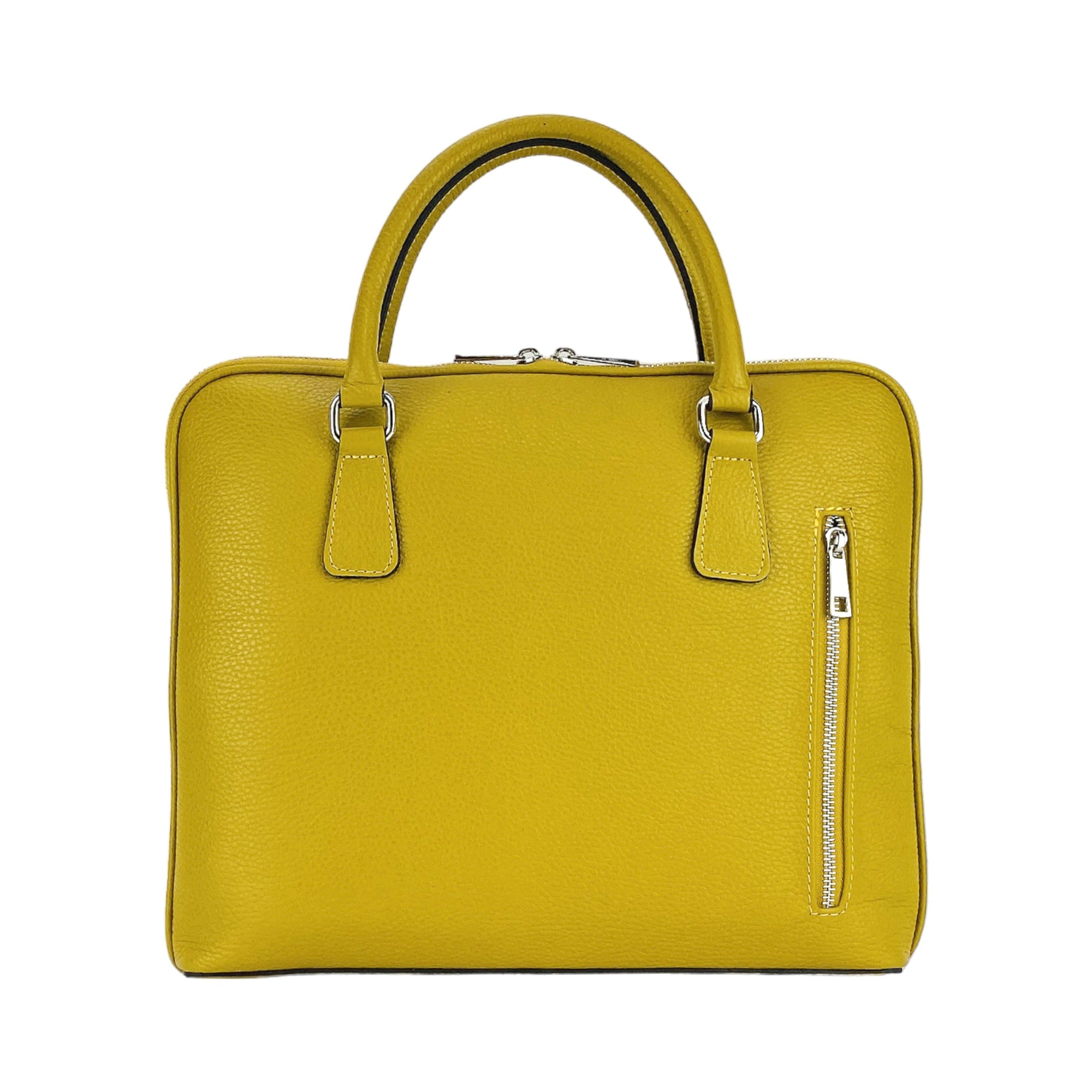 Unisex Mustard Yellow Genuine Dollar Grain Leather Business Folder - Made in Italy | Compact &amp; Elegant with Nickel Zipper &amp; Notebook Pocket by Kailimood.store at brixbailey.com