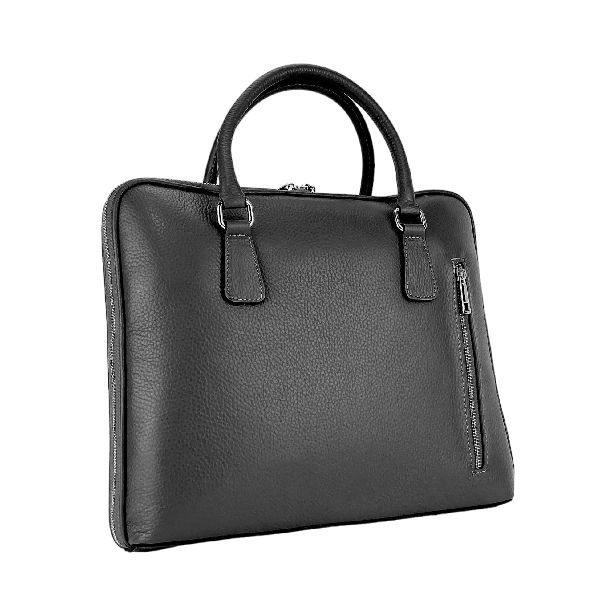 Unisex Business Leather Briefcase Made in Italy - Premium Dollar Grain Leather - Black - Compact & Elegant Design by Kailimood.store at brixbailey.com