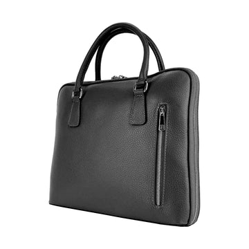 Unisex Business Leather Briefcase Made in Italy - Premium Dollar Grain Leather, Black, Nickel Zipper & Handles by Kailimood.store at brixbailey.com
