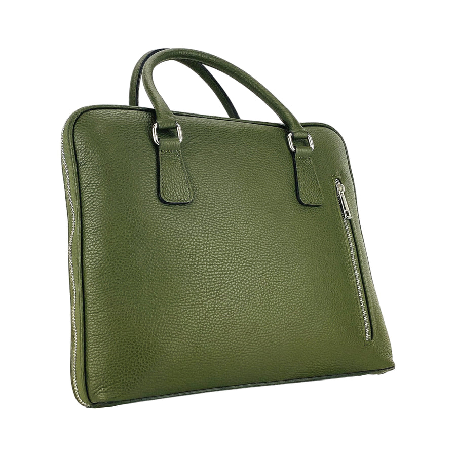 Italian Unisex Business Leather Briefcase - Made in Italy, Premium Dollar Grain Leather, Green, Spacious & Stylish by Kailimood.store at brixbailey.com