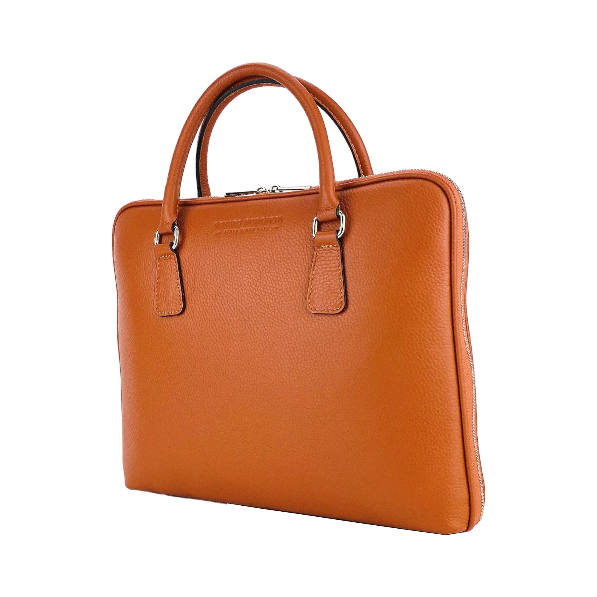 Italian Orange Genuine Dollar Grain Leather Unisex Business Bag - Made in Italy by Kailimood.store at brixbailey.com