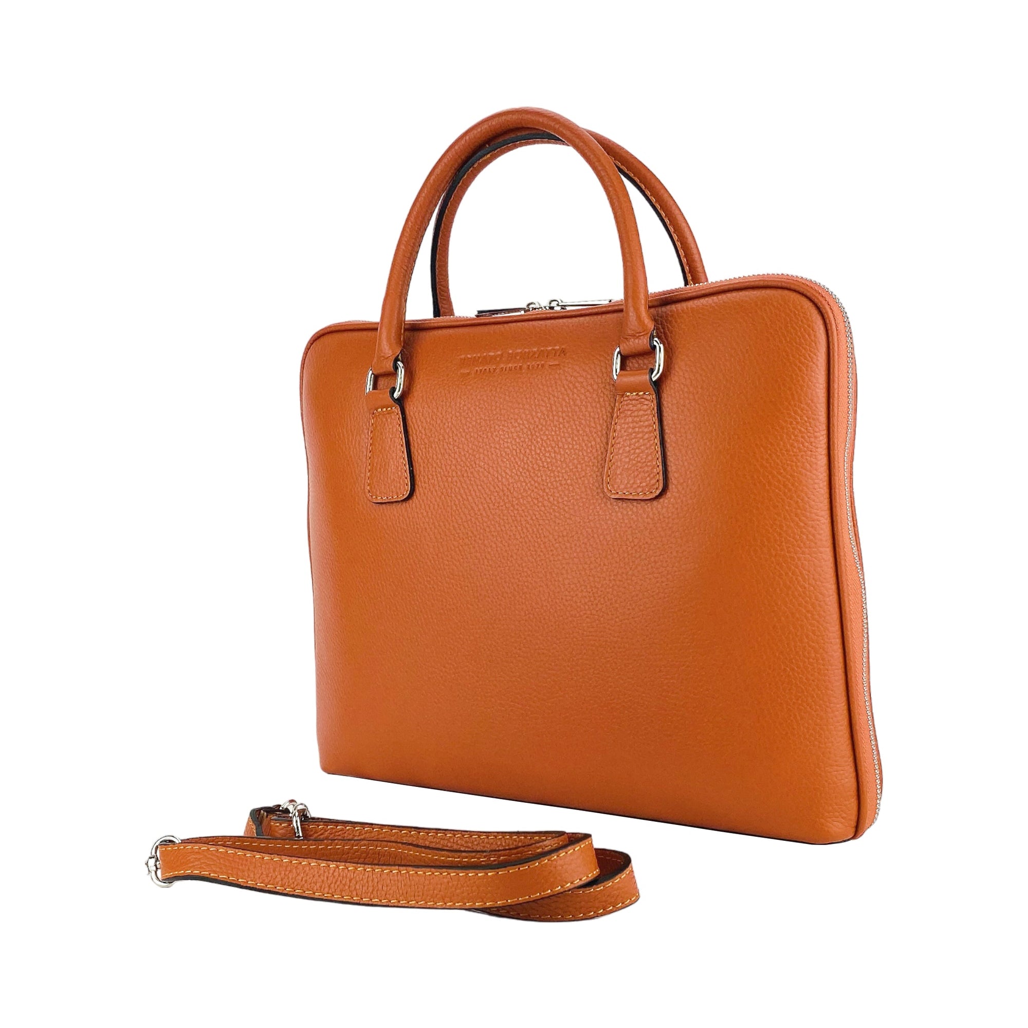 Italian Orange Genuine Dollar Grain Leather Unisex Business Bag - Made in Italy by Kailimood.store at brixbailey.com