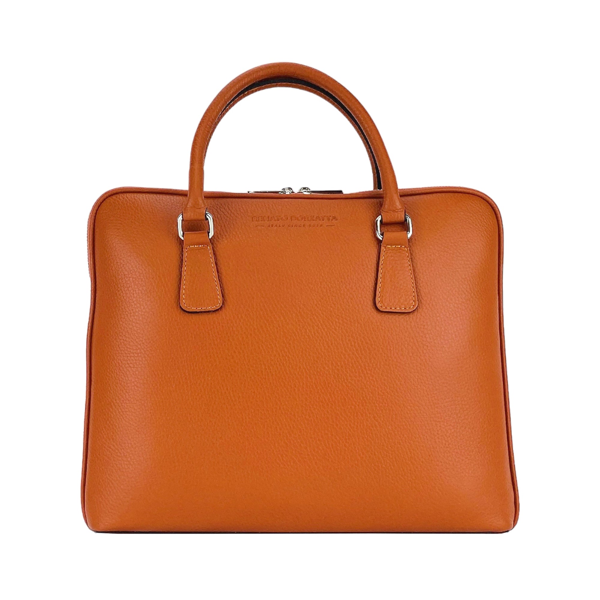 Unisex Orange Genuine Dollar Grain Leather Business Briefcase - Made in Italy by Kailimood.store at brixbailey.com