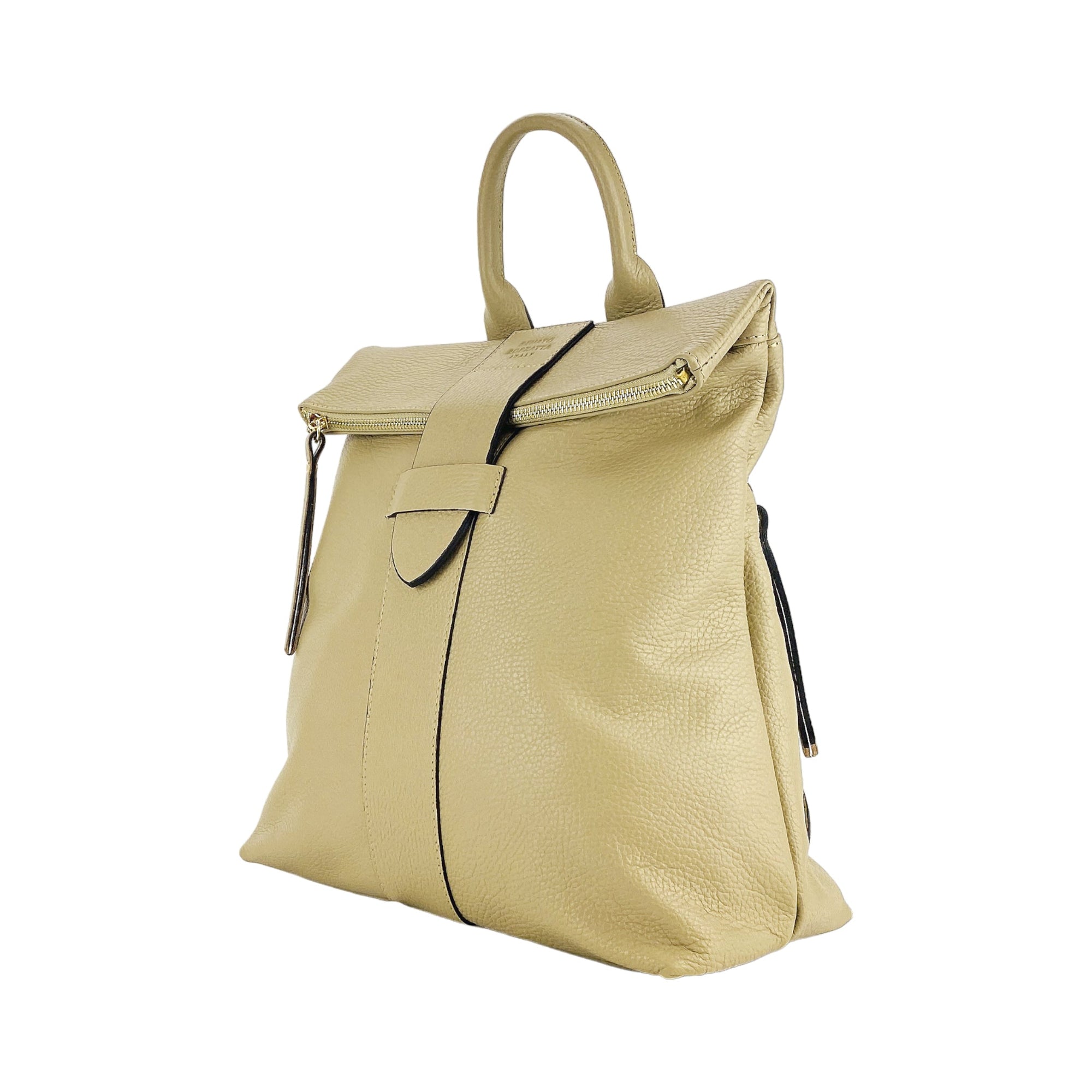 Soft Leather Women's Backpack Made in Italy - Elegant Beige & Gold Accents by Kailimood.store at brixbailey.com