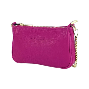 RENATO BORZATTA Mini Bag with Gold Chain Strap - Fuchsia Genuine Leather Crossbody Bag Made in Italy by Kailimood.store at brixbailey.com