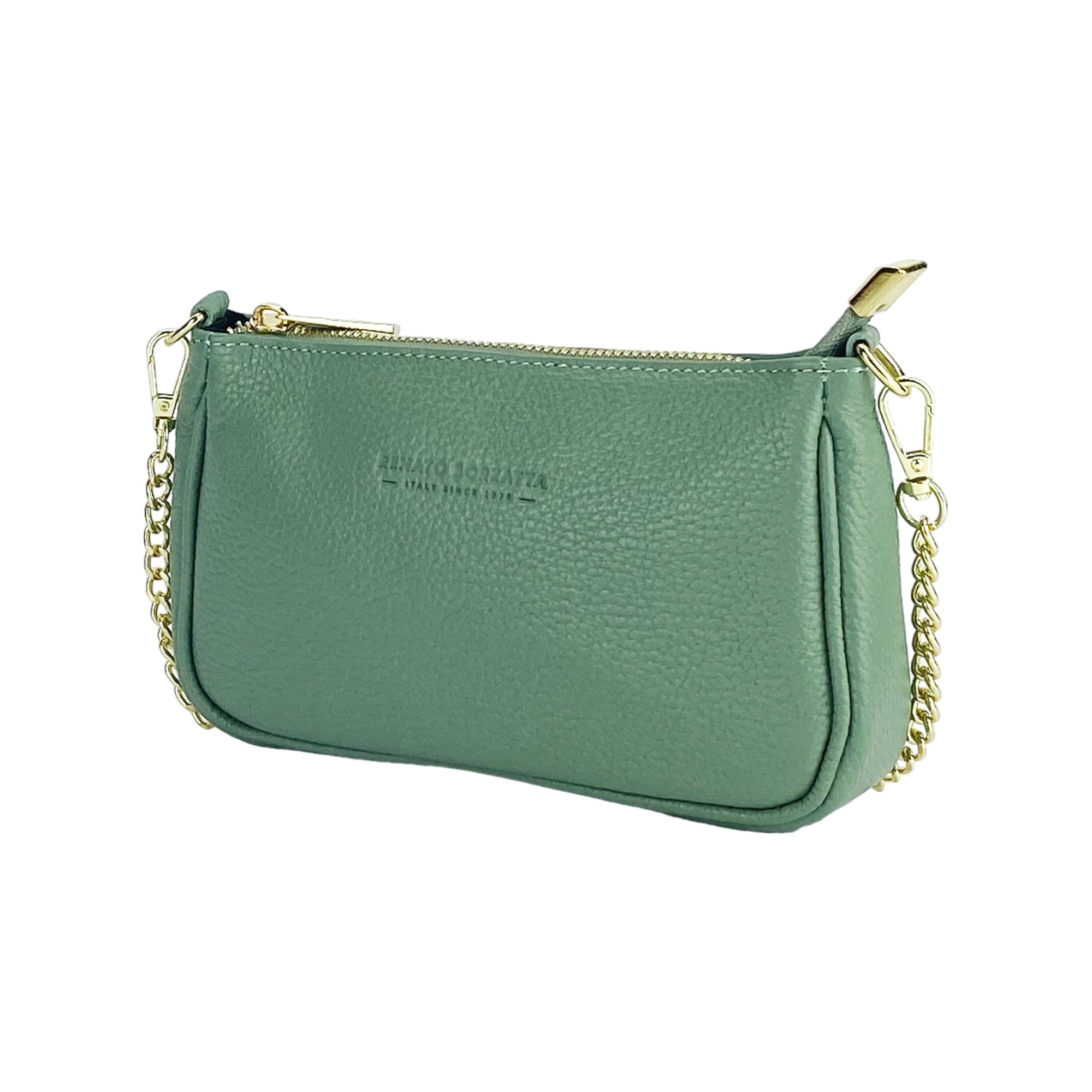 Mini Leather Crossbody Bag with Gold Chain - Made in Italy | Mint Color | 20x12x6 cm by Kailimood.store at brixbailey.com