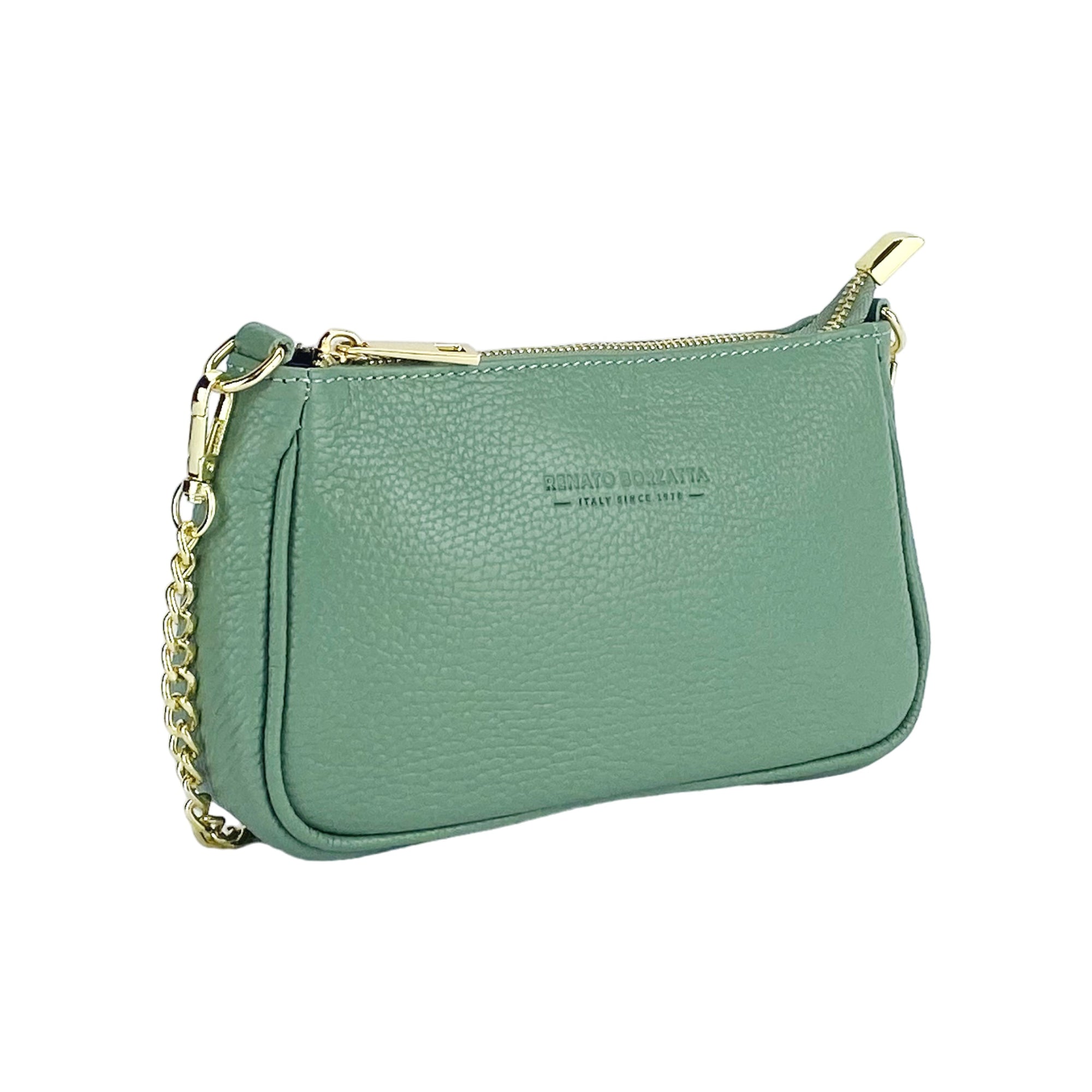 Mini Bag with Gold Chain Strap - Genuine Italian Leather Mint Green - Made in Italy by Kailimood.store at brixbailey.com
