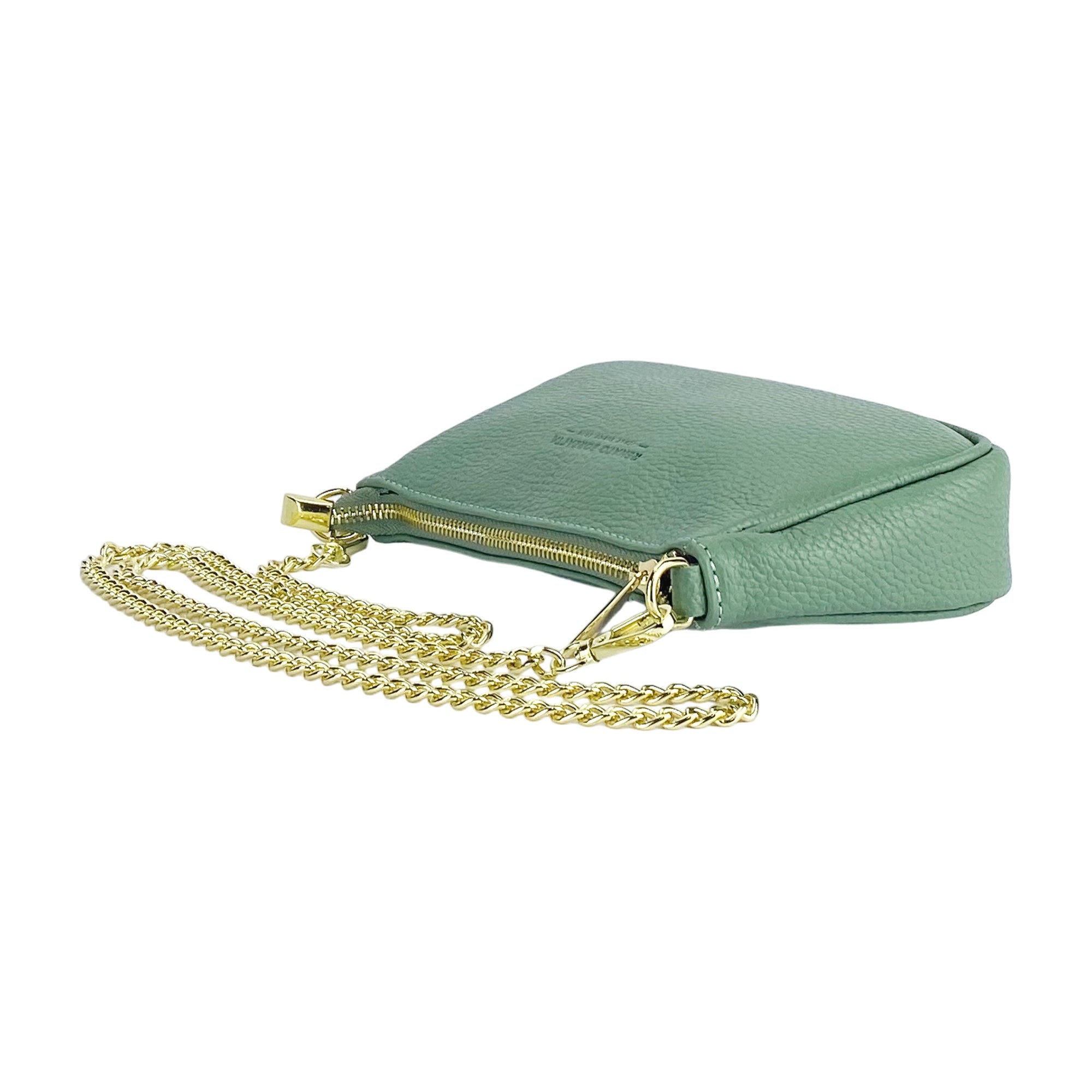 Mini Bag with Gold Chain Strap - Genuine Italian Leather Mint Green - Made in Italy - 20x12x6cm by Kailimood.store at brixbailey.com
