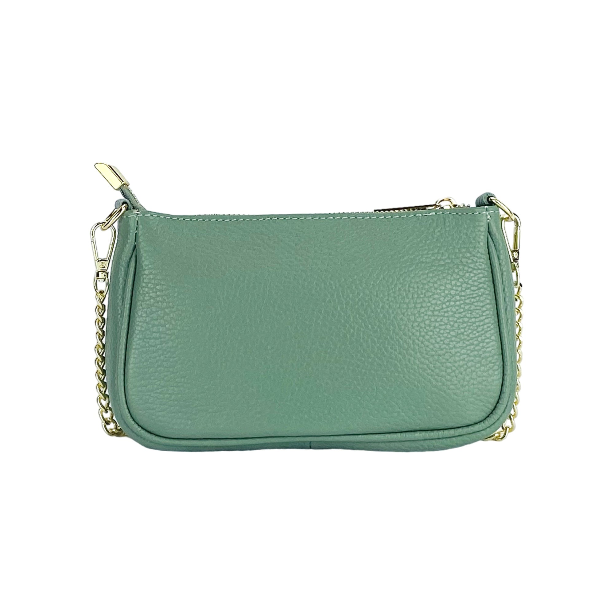 Mini Bag with Gold Metal Chain Strap - Genuine Leather Mint Green - Made in Italy by Kailimood.store at brixbailey.com