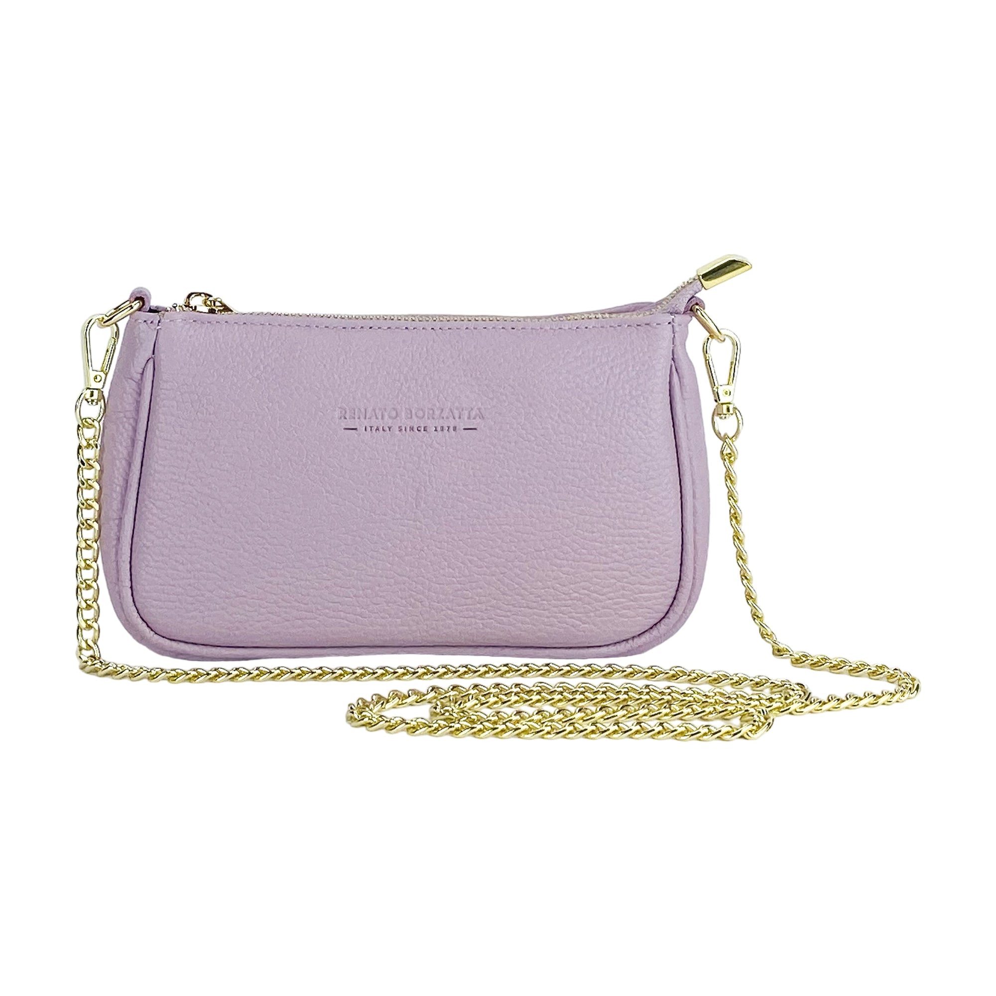 Lilac Mini Crossbody Bag with Gold Chain Strap - Genuine Leather Made in Italy - Elegant & Fashionable by Kailimood.store at brixbailey.com