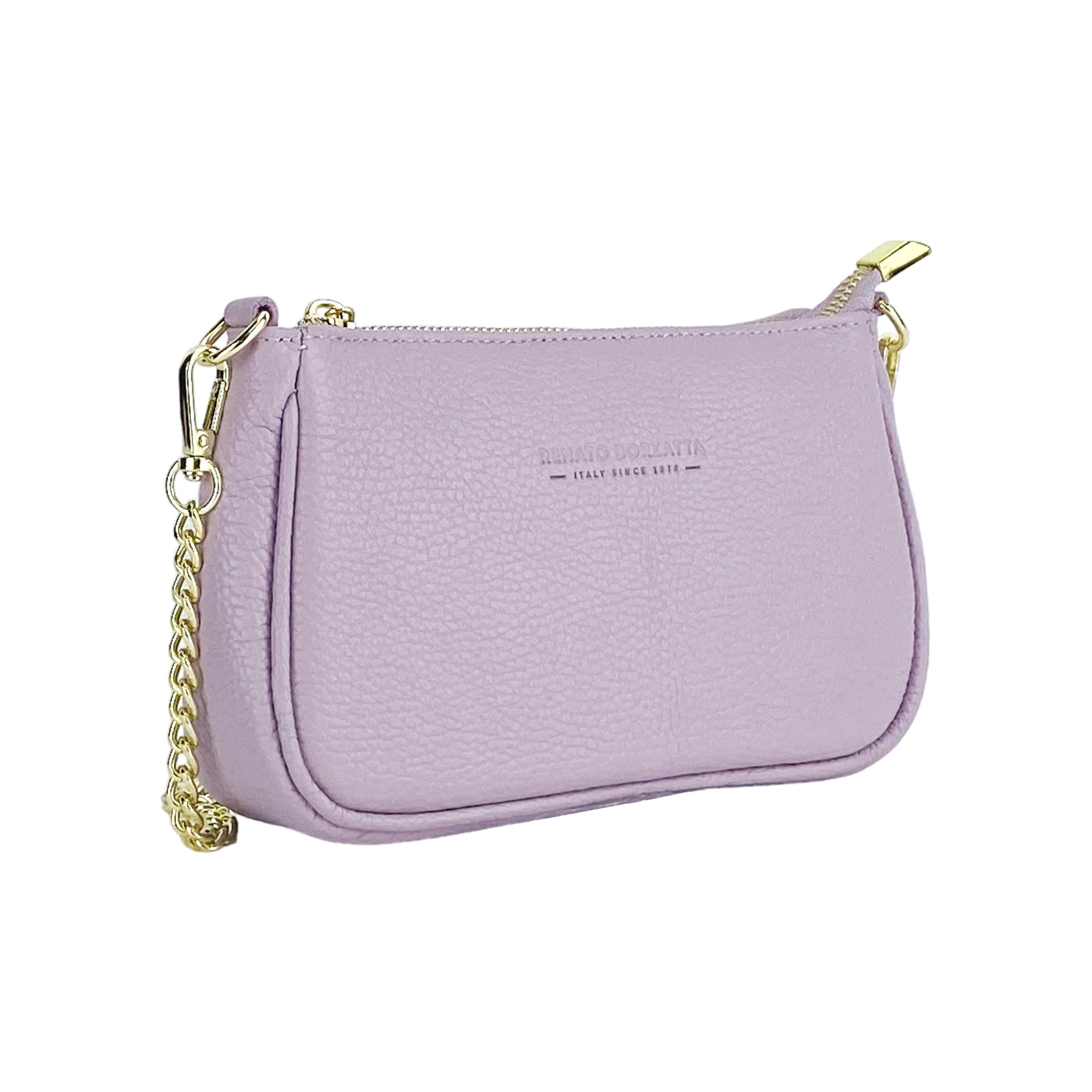 Lilac Mini Crossbody Bag with Gold Chain Strap - Genuine Leather Made in Italy - Elegant &amp; Fashionable by Kailimood.store at brixbailey.com