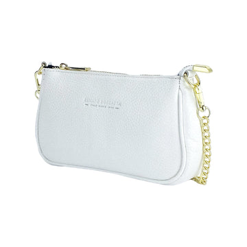 Mini Leather Crossbody Bag with Gold Chain Strap - Made in Italy - White Elegant Fashionable Gift by Kailimood.store at brixbailey.com