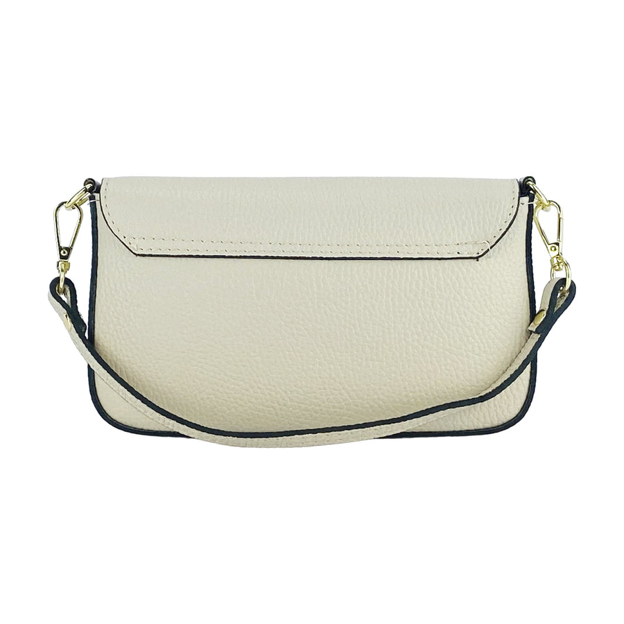 RB1023AB | Borsa piccola a Spalla con Tracolla a catena removibile in Vera Pelle Made in Italy. Pattina di Chiusura. Accessori in metallo Oro Lucido - Colore Avorio - Dimensioni: cm 22 x 12 x 3