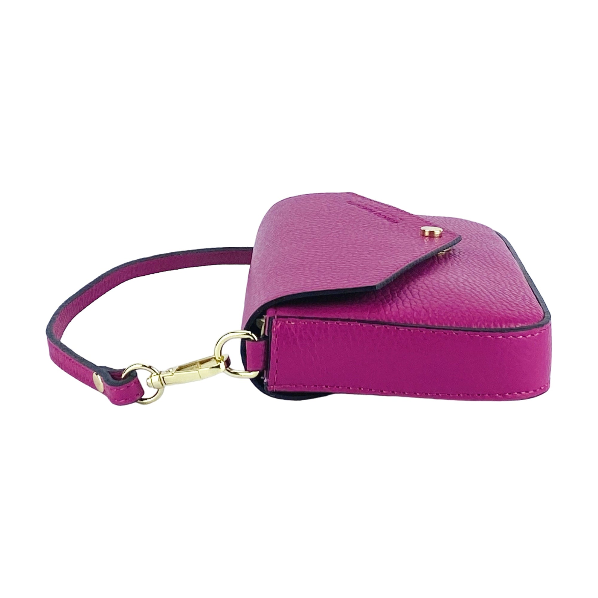 Renato Borzatta Italy Shoulder Bag in Genuine Fuchsia Leather with Removable Gold Chain Strap - Made in Italy by Kailimood.store at brixbailey.com