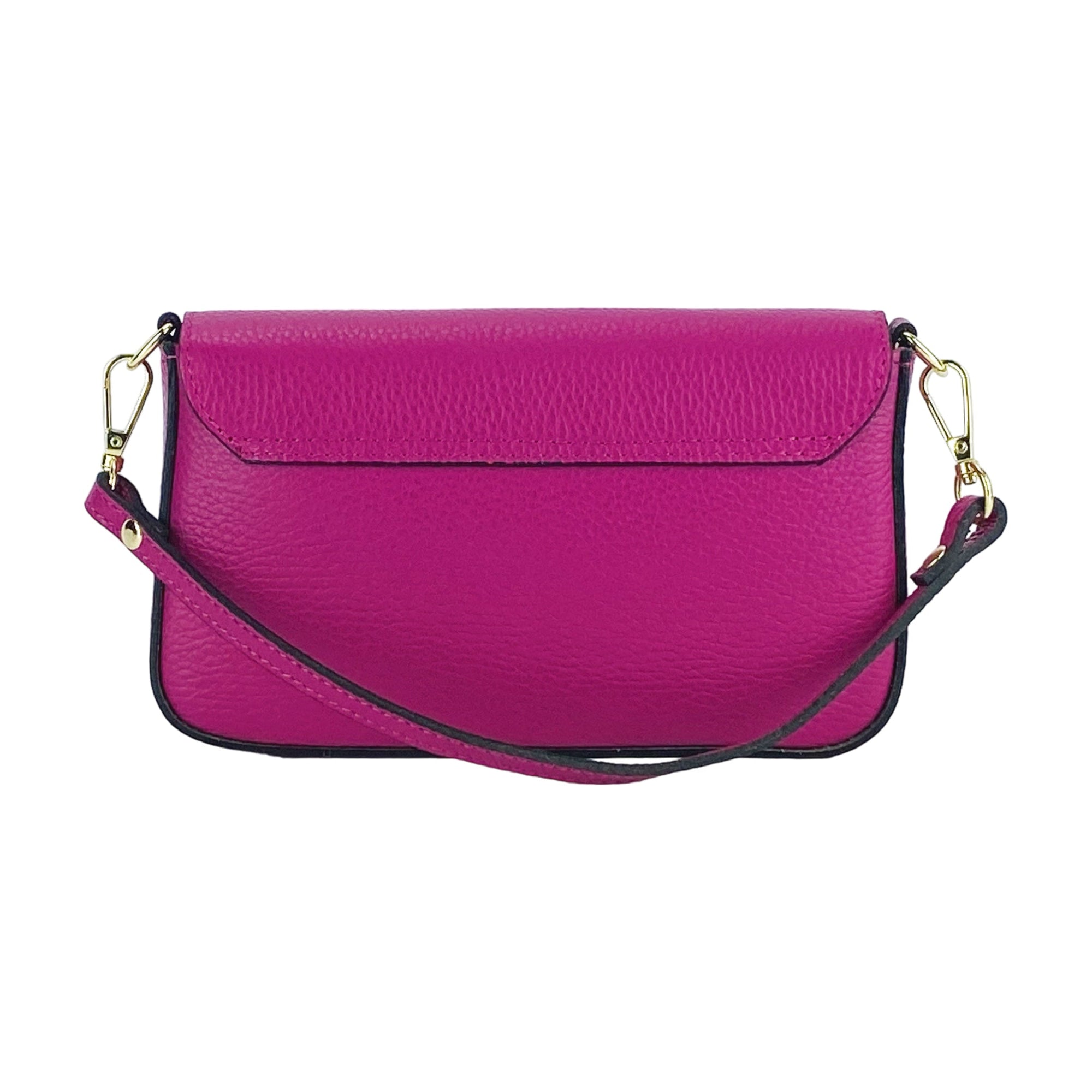 Renato Borzatta Italy Shoulder Bag - Fuchsia Leather Mini Bag with Detachable Gold Chain Strap by Kailimood.store at brixbailey.com
