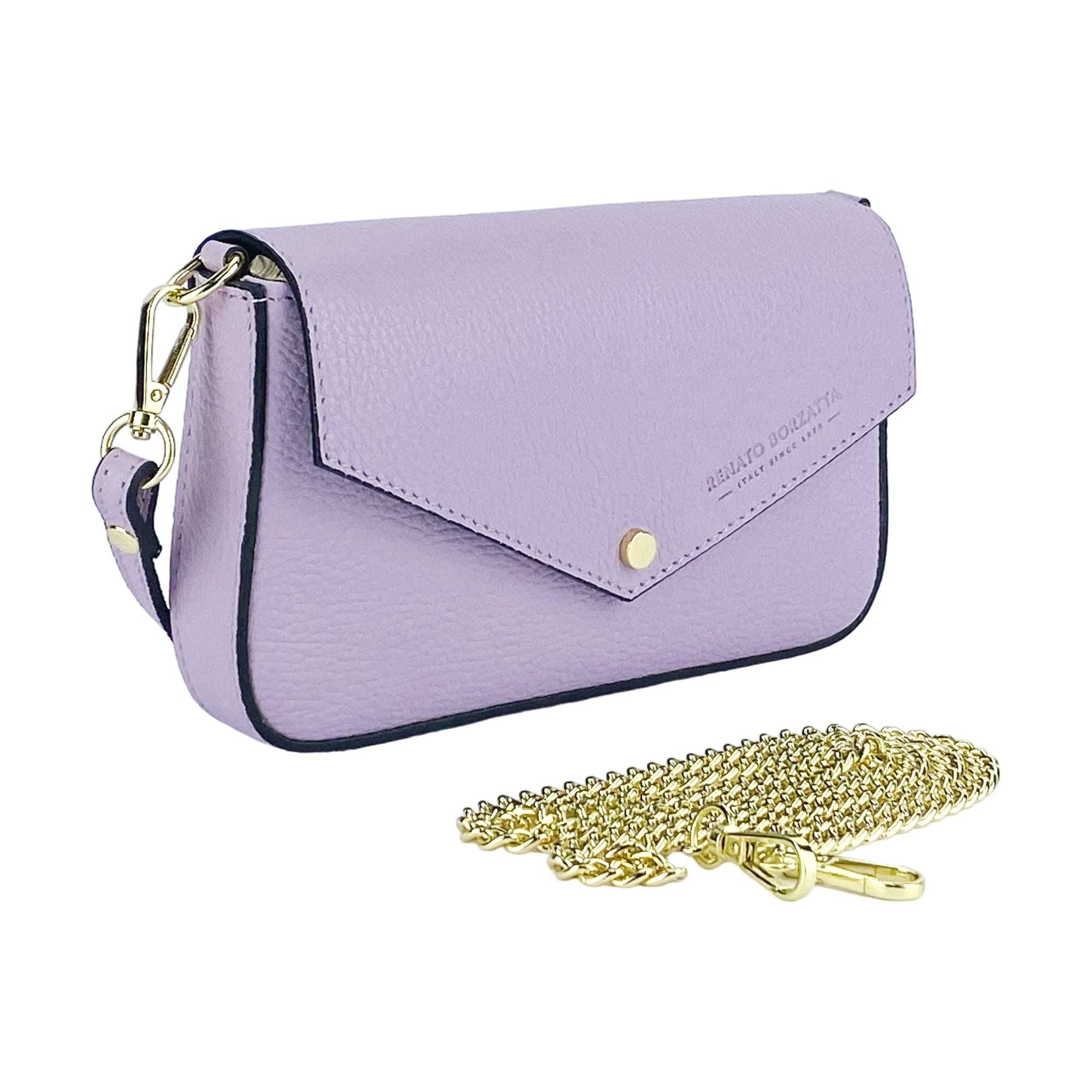 Italian Leather Shoulder Bag with Removable Gold Chain Strap - Made in Italy | Lilac Mini Bag by Kailimood.store at brixbailey.com