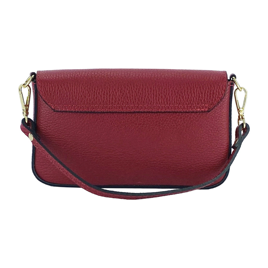 Small Shoulder Bag with Detachable Gold Chain Strap - Genuine Leather Made in Italy - Red by Kailimood.store at brixbailey.com