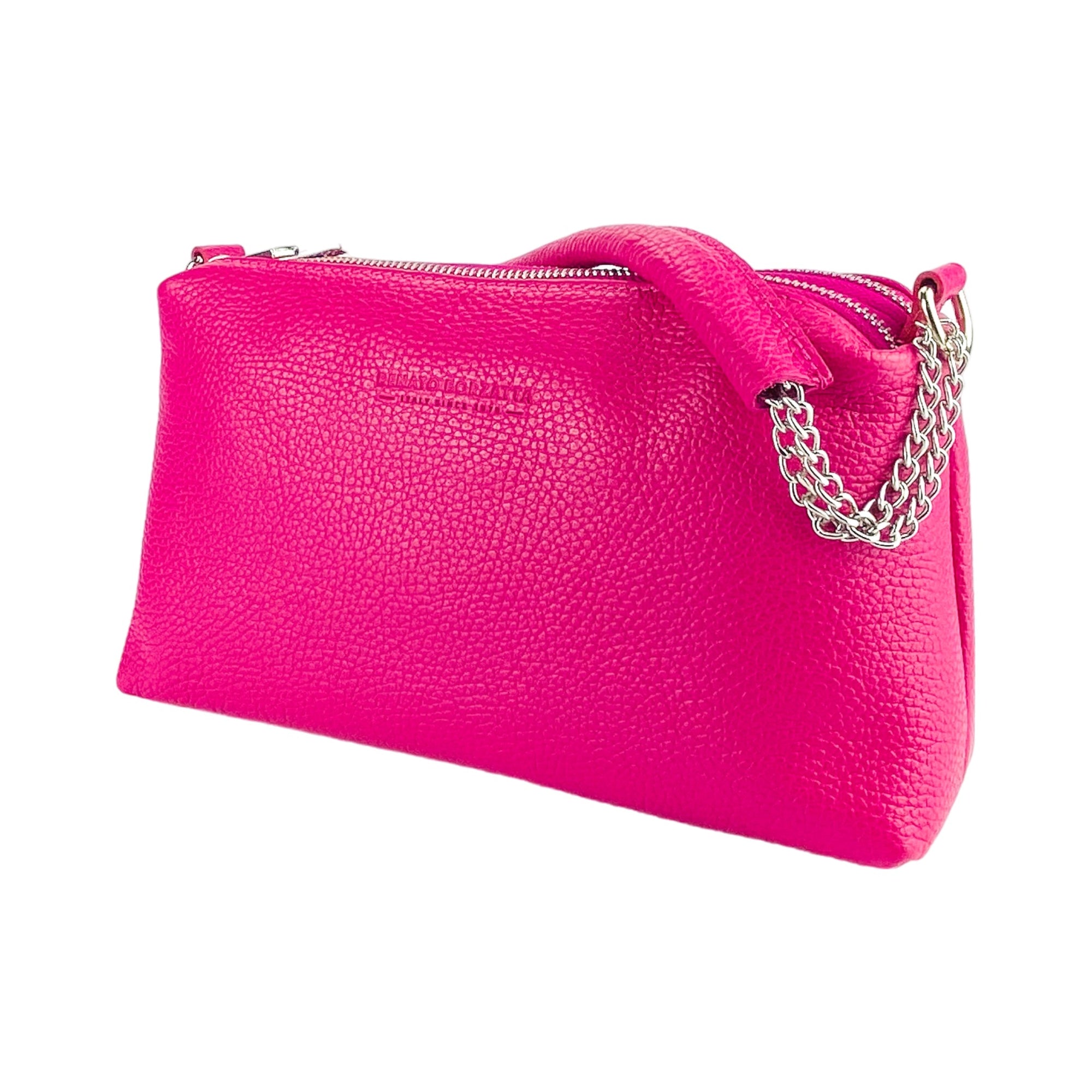 Renato Borzatta Italy Double Zip Women&#39;s Handbag in Genuine Leather - Fuchsia Elegant Fashion Bag with Chain Handle &amp; Adjustable Strap by Kailimood.store at brixbailey.com