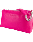 Renato Borzatta Italy Double Zip Women's Handbag in Genuine Leather - Fuchsia Elegant Fashion Bag with Chain Handle & Adjustable Strap by Kailimood.store at brixbailey.com
